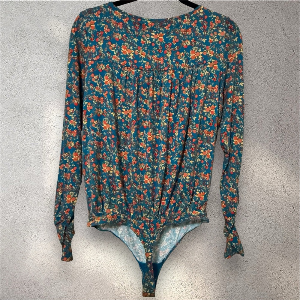 Intimately by Free People Kaya Printed Bodysuit Blue Multi Floral Size Medium - Picture 5 of 10